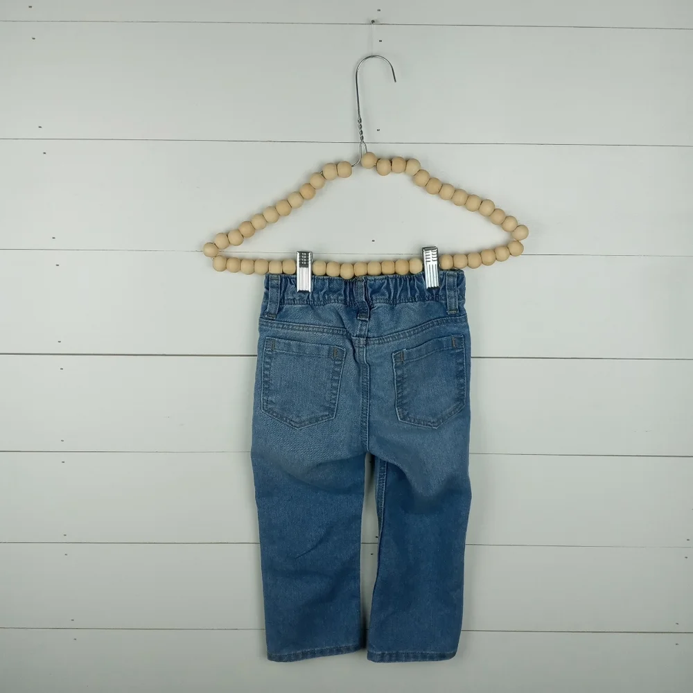 Old Navy boys size 2T light wash elastic waist jeans, snap no zip fly